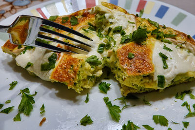 Close-up of breakfast served in plate