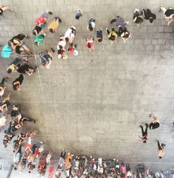 High angle view of people walking outdoors