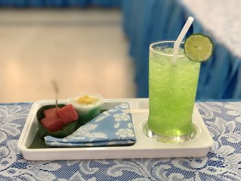 Close-up of fruits served on table