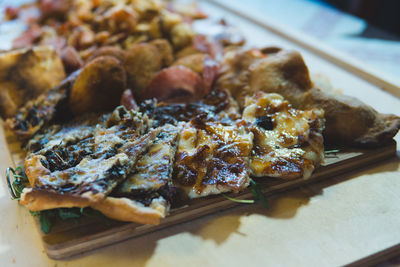 High angle view of food in plate on table