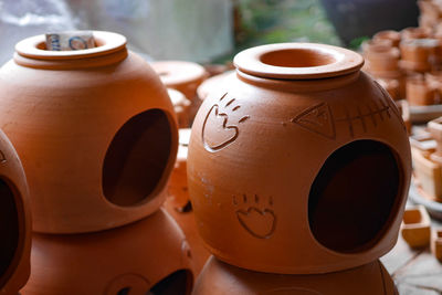 Close-up of containers on table