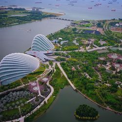 High angle view of gardens by the bay in city