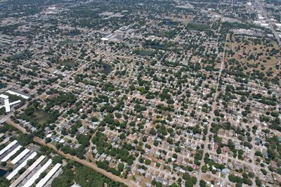 High angle view of buildings in city