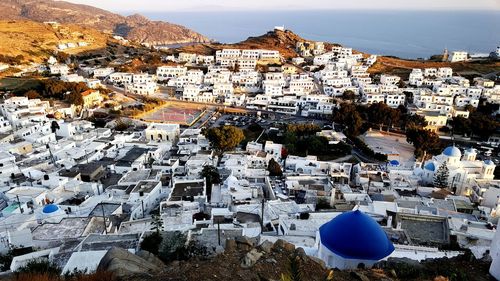 High angle view of houses in town