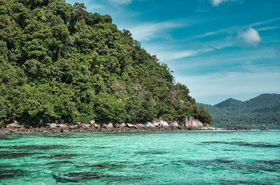 Seascape view of the beautiful andaman sea around magical island koh lipe