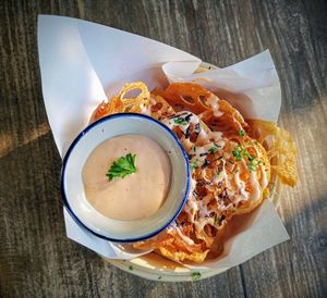 High angle view of food served on table