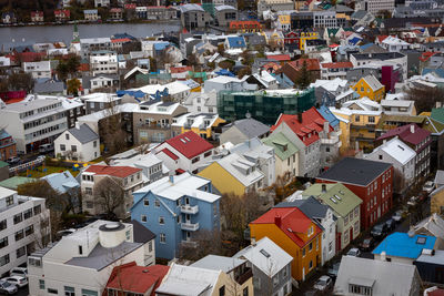 High angle view of buildings in city