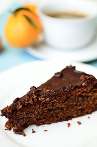 Close-up of cake in plate on table