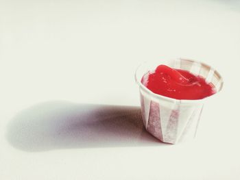 High angle view of drink in jar on table