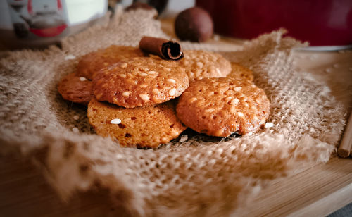 High angle view of breakfast on table