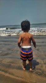 Rear view of boy on beach