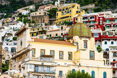 High angle view of buildings in town