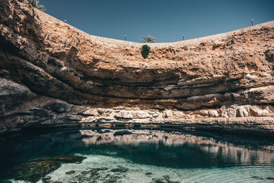 Low angle view of rock formations against sky