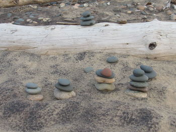 High angle view of stones on sand