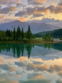 Scenic view of lake against sky during sunset