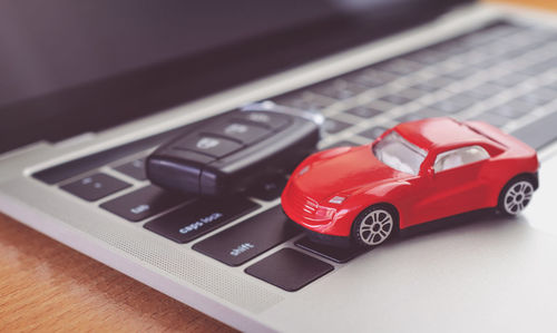 Close-up of toy car on table