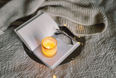 High angle view of wedding rings on table