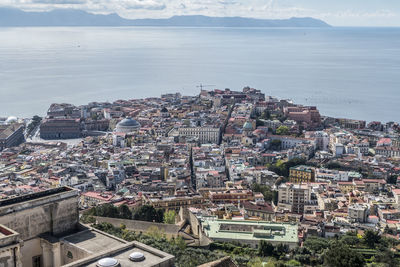 Aerial view of naples with capri in background