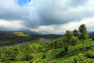 Scenic view of landscape against cloudy sky