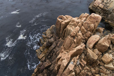 High angle view of rocks on beach