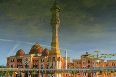 Water reflection of islamic center in tarakan, indonesia