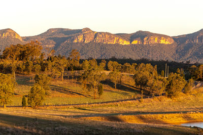 Scenic view of mountains against sky during autumn