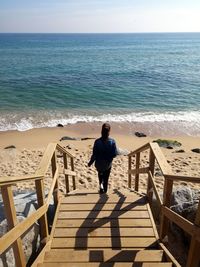 Full length of man on beach against clear sky