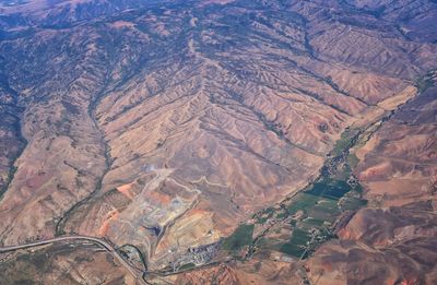 Aerial view rocky mountain landscapes on flight over colorado utah rockies wasatch front, usa.