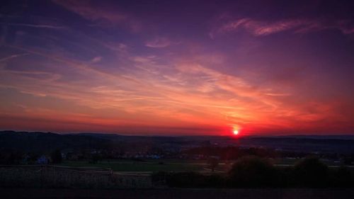 Scenic view of landscape against sky at sunset