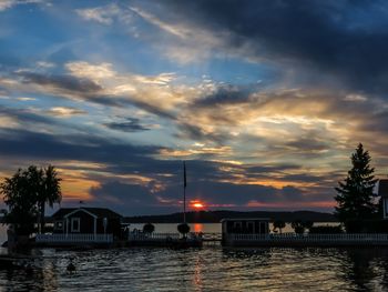 Scenic view of river at sunset