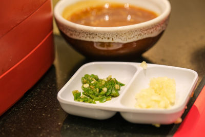 High angle view of food on table