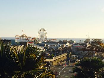 View of ferris wheel in city