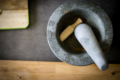 High angle view of cross on table at home