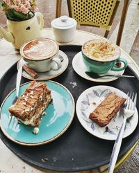 High angle view of food in plate on table