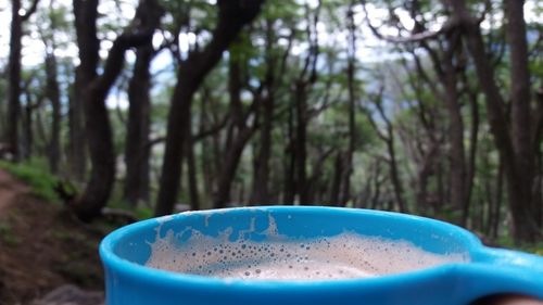 Close-up of blue coffee cup