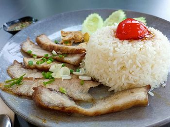 Close-up of food in plate on table