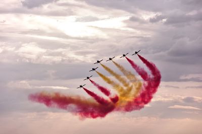 View of airshow against cloudy sky