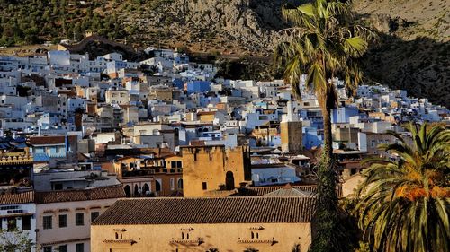 High angle view of buildings in city