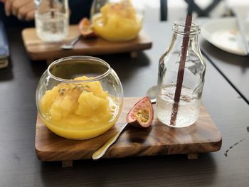 High angle view of ice cream on table