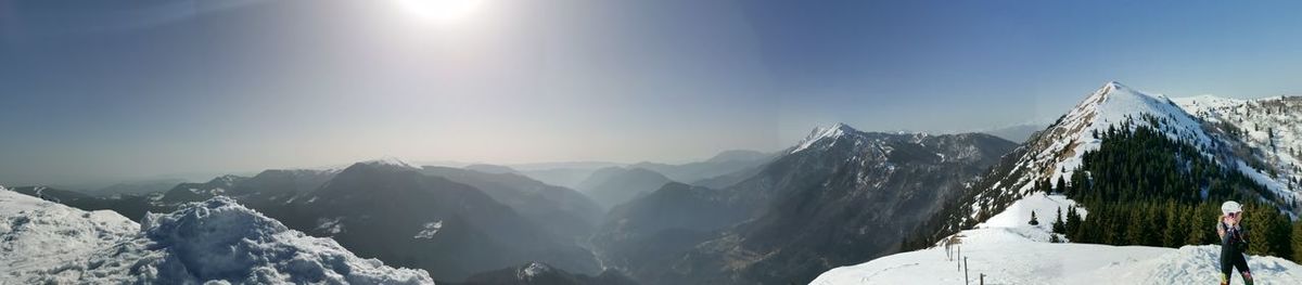 Panoramic view of snowcapped mountains against sky