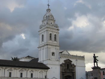 Low angle view of building against cloudy sky