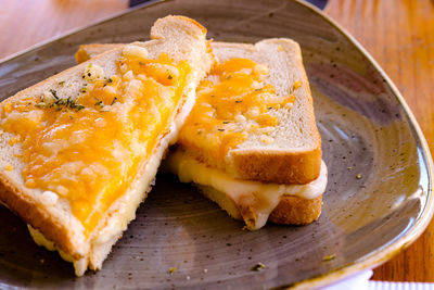 Close-up of breakfast served on table