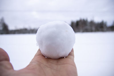 Cropped hand holding snowball