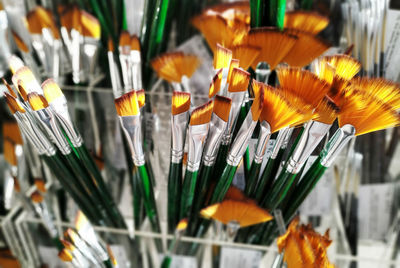 High angle view of paintbrushes for sale in store