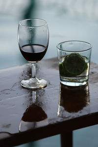 Close-up of beer in glass on table