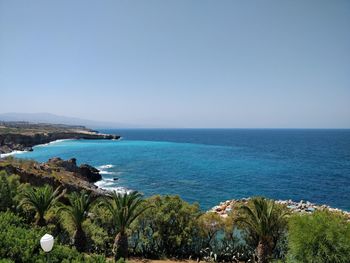 Scenic view of sea against clear sky