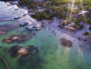 High angle view of boats in water