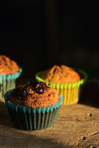 Close-up of cupcakes on table