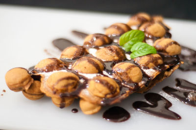 Close-up of food served in plate on table