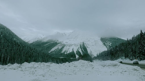 Snow covered landscape against sky